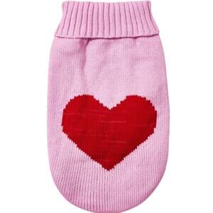 Pink Pastel Dog Turtleneck Knit Sweater Red Heart Warm Glamour Kawaii L Large